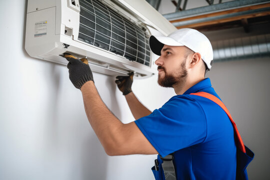 HVAC technician installing a mini split air conditioner in Laveen